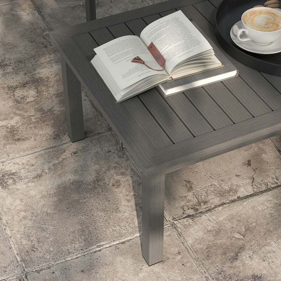 image 1 of Outsunny Aluminium Outdoor Coffee Table Patio Table with Slat Top, Brown