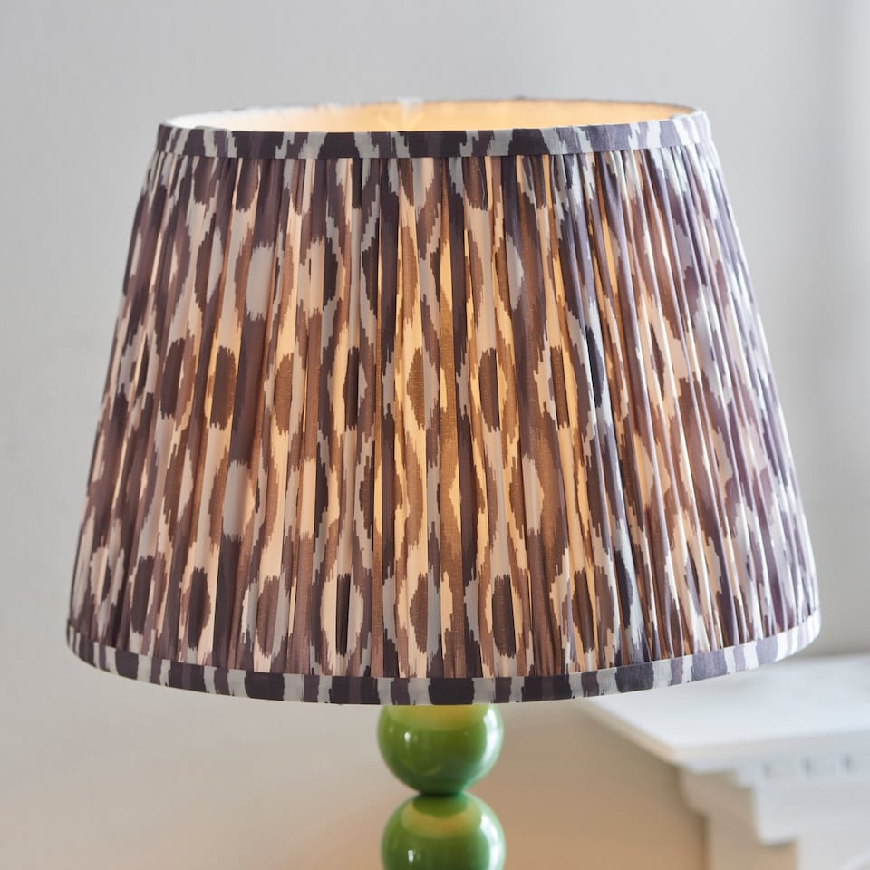 image 1 of Higgledy Gloss Cotswold Green Paint Floor Lamp with Pearl Grey Fabric Ikat Shade 35cm E27