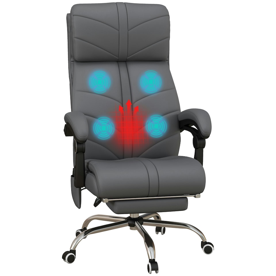 image 1 of Vinsetto PU Leather Vibration Massage Office Chair with Heat, Footrest, Grey