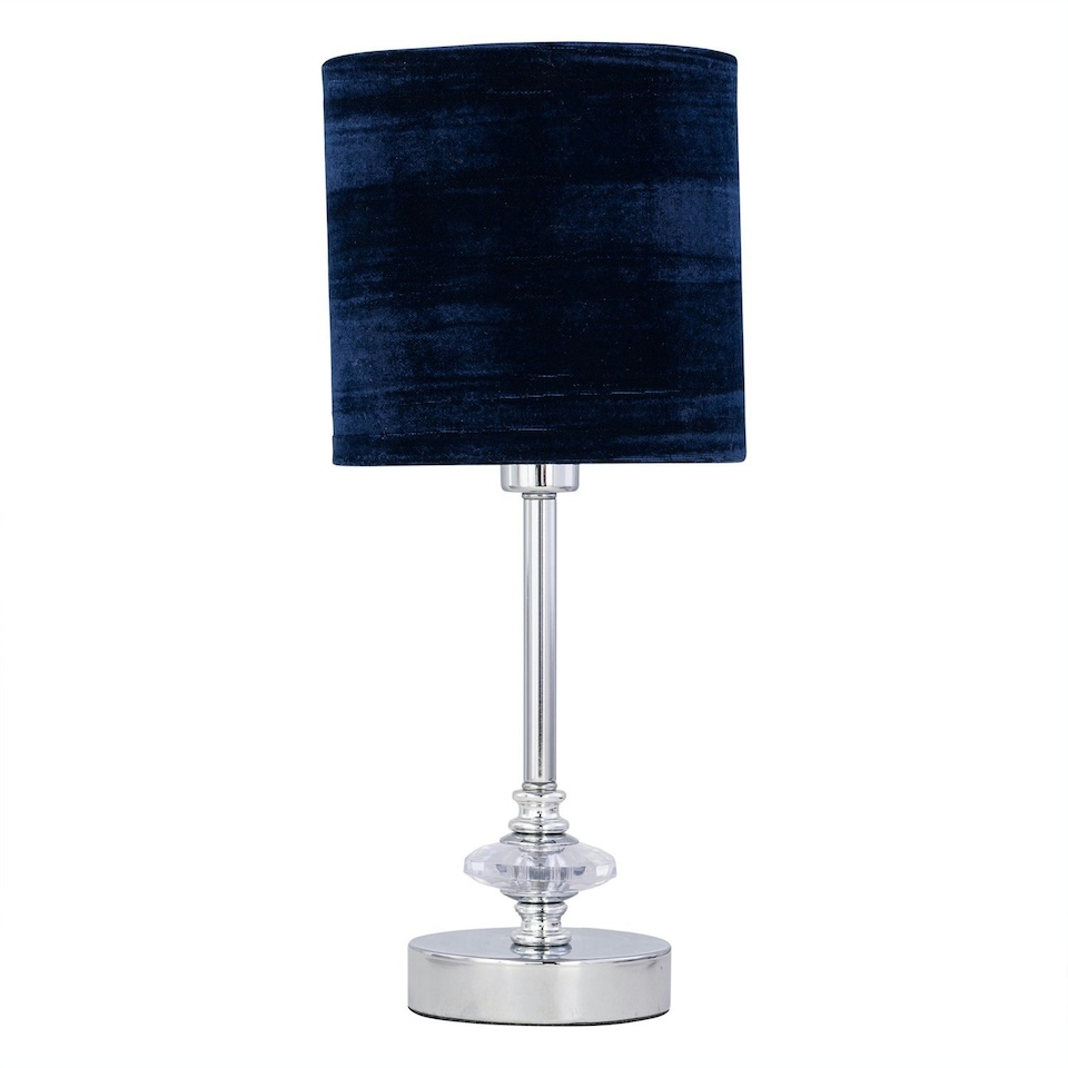 image 1 of First Choice Lighting Set of 2 Chrome Jewelled Table Lamp with Navy Blue Crushed Velvet Shades Chrome | Blue