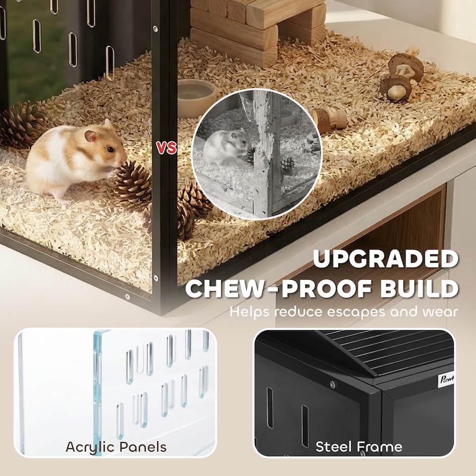 image 1 of PawHut Hamster Cage Steel Acrylic Frame Large Rat Cage with Openable Top