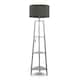 image 3 of ValueLights Hiru Grey 3 Tier Shelf Floor Lamp with Large Charcoal Drum Shade and LED Bulb Grey