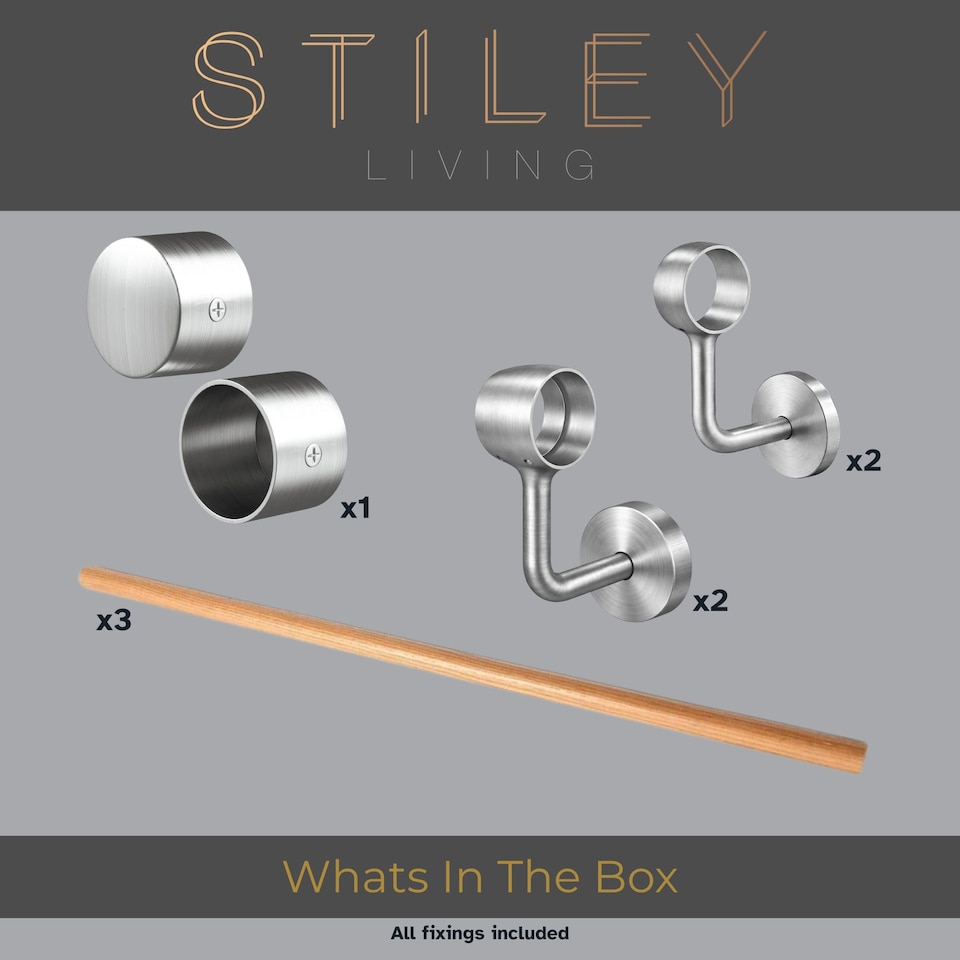 image 1 of Stiley Living Wall Mounted Handrail Kit, Banister System with Brackets and Fixings