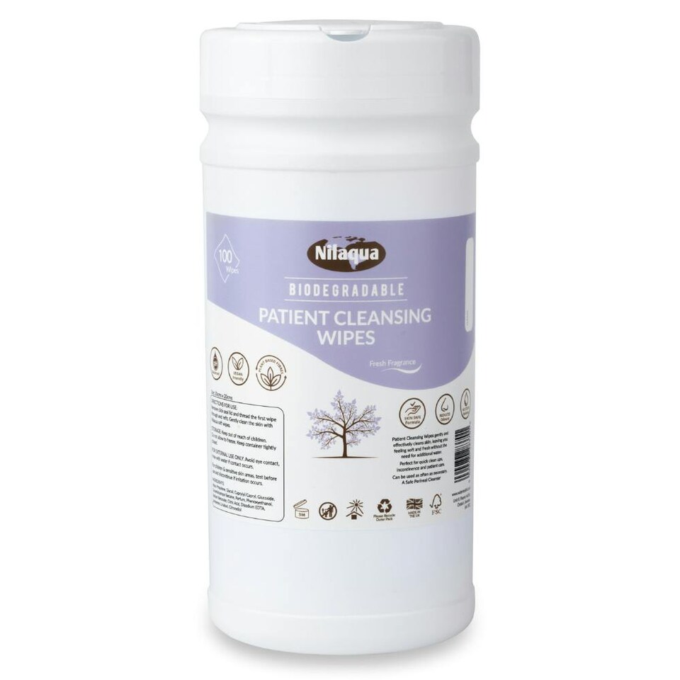 image 1 of Biodegradable Patient Cleansing Wipes 100pk (Canister), Thick & Strong Professional Care Wipes