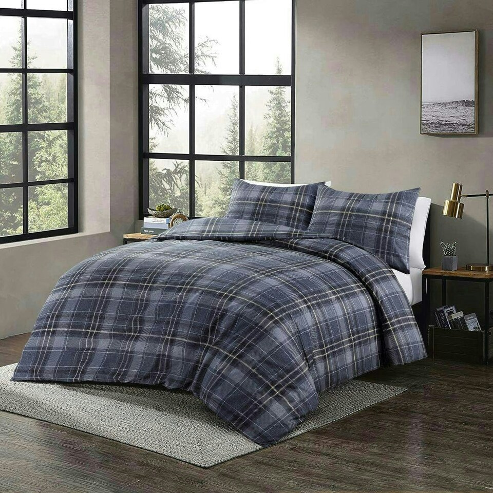 image 1 of Wesley Checked Duvet Cover Set - Double - Blue