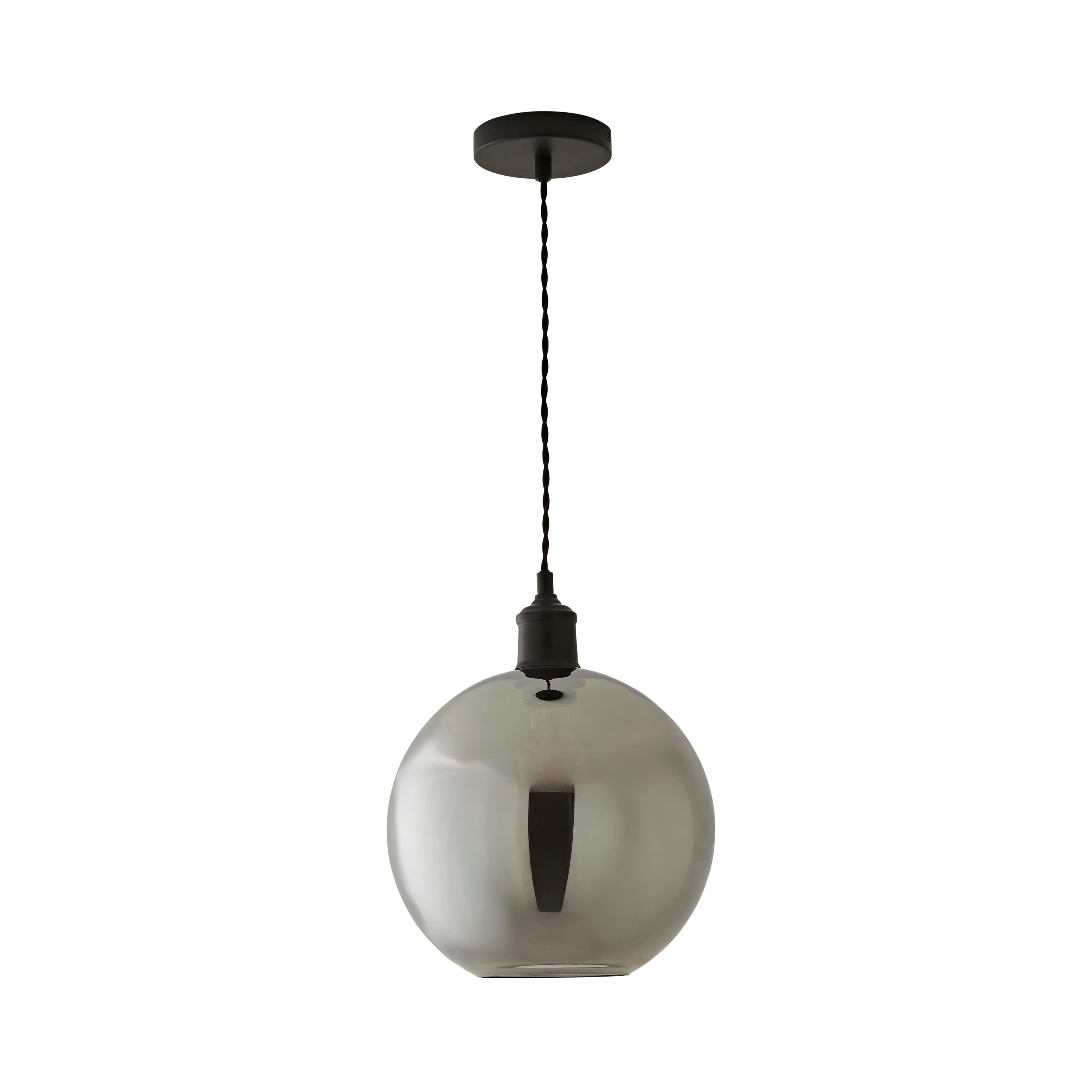 ValueLights Bellamy Smoked Glass Globe Matte Black Single Ceiling Pendant Light in Grey
