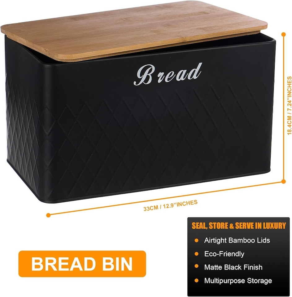 image 1 of 6Pcs Kitchen Storage Canister Jars with Can Opener Airtight Bamboo Lid Tea Coffee Sugar Bread Tins Set