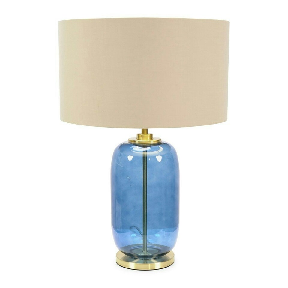 image 1 of ValueLights Leigh Navy Blue Glass and Gold Detail Table Lamp with Beige/Gold Shade