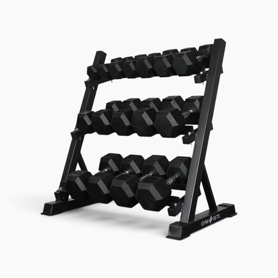 image 1 of GYM SETS 3 Tier Dumbbell Storage Rack | 1 Rack | 2.5-20kg | 2.5 / 5 / 7.5 / 10 / 12.5 / 15 / 17.5 / 20kg / No Bench