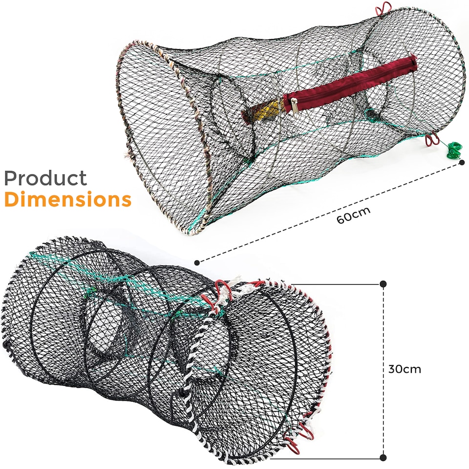 image 1 of 2 x Crab Trap Nets Fishing Pot Basket for Crab, Prawn, Shrimp, Lobster & Eel