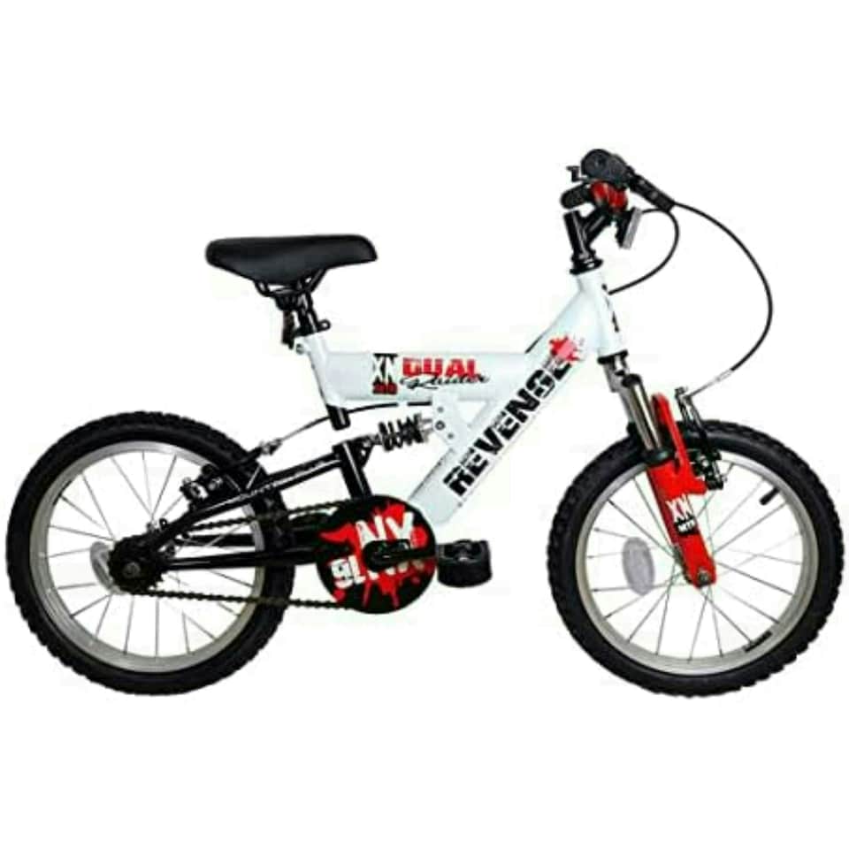XN Revenge Boys Full Suspension Mountain Bike, 16" Wheel - White/Red/Black