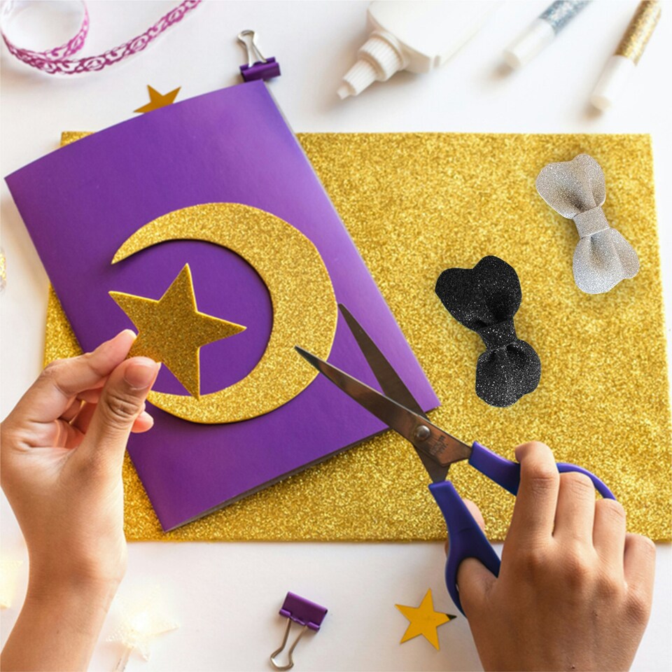 image 1 of Pack of 10 A4 Coloured Glitter Card 230gsm Sheets Yellow | Yellow | A4