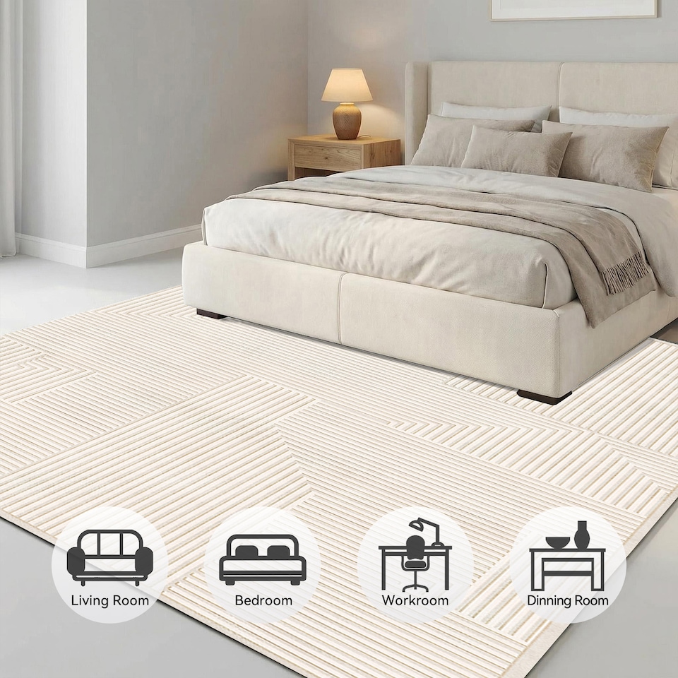 image 1 of Short Pile Rectangular Lined Pattern Rug 120x160cm