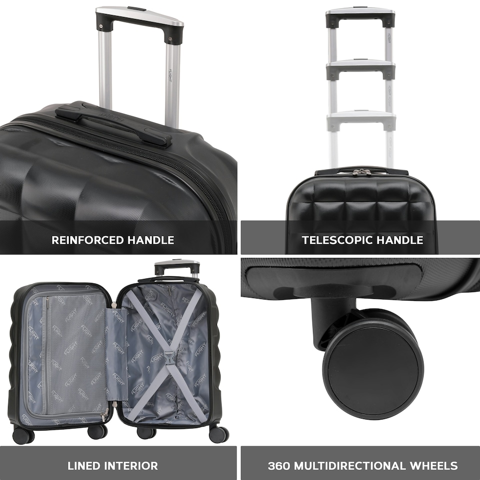 image 1 of Flight Knight Bubble Suitcase Ryanair easyJet Jet2 Approved 8 Wheel Hardcase Suitcases Cabin or Medium & Large Check-in Sizes Black | Black | Medium