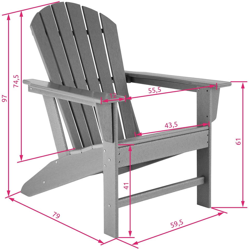 image 1 of Garden Chair - Adirondack design, high backrest, wide armrests Grey | Light Grey