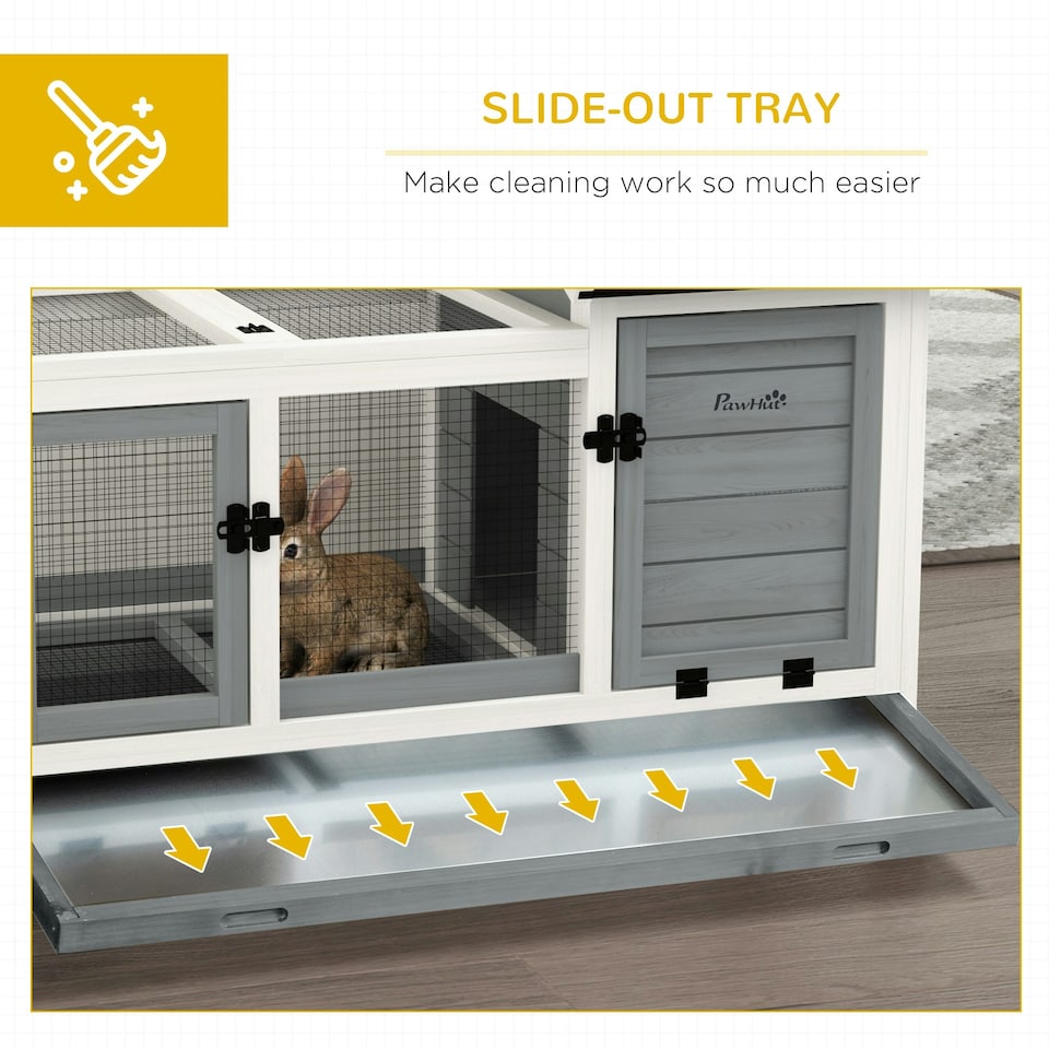 image 1 of PawHut Rabbit Hutch, Guinea Pig Cage with Wheels, Outdoor/Indoor, Grey