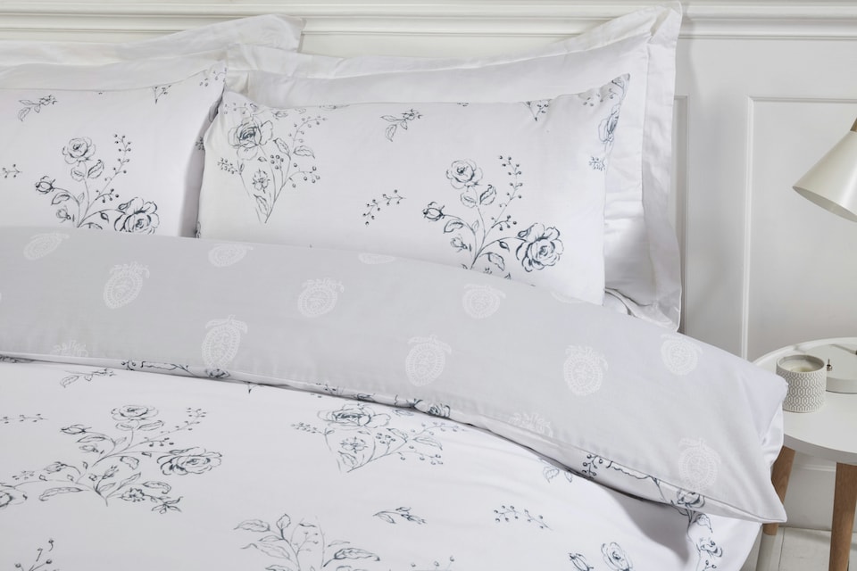 image 1 of PH Sadie Floral Polycotton Reversible Duvet Cover Set with Pillowcase | Blue | Single | 1