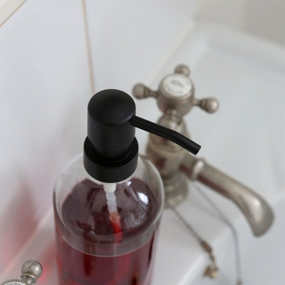 image 1 of Harbour Housewares 500ml Glass Soap Dispensers - 4x Clear Bathroom Kitchen Spa Refillable Hand Wash or Lotion Bottle with Pump