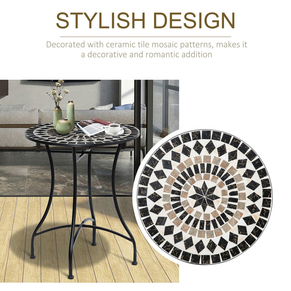 image 1 of Outsunny 60cm Mosaic Round Bistro Table Outdoor Garden Side Table, Green