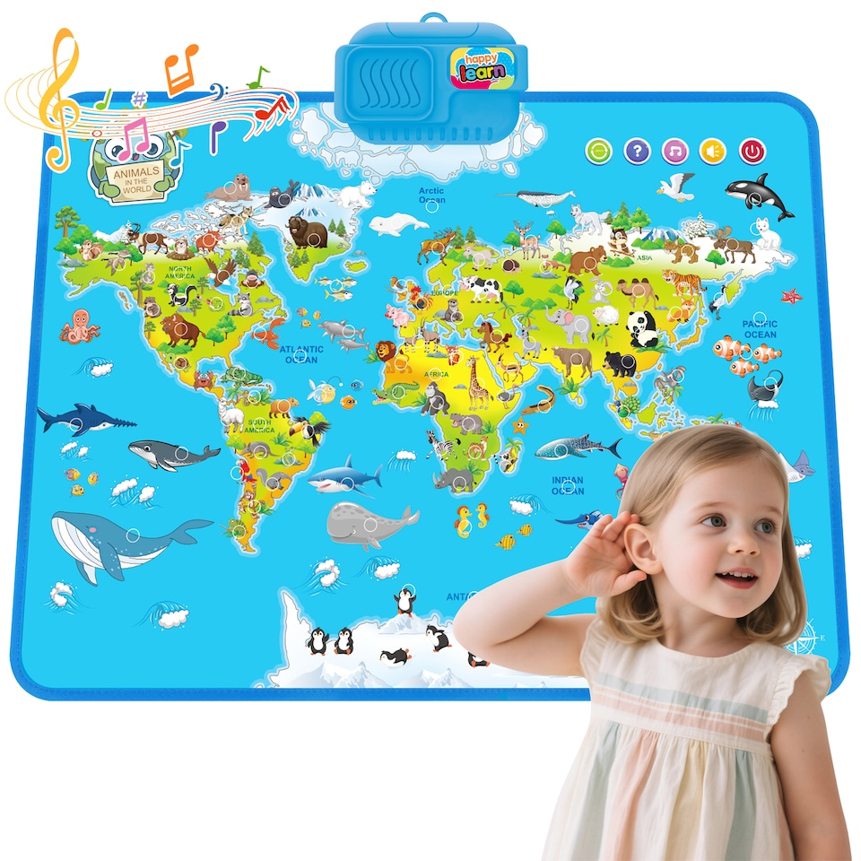 image 1 of Interactive Talking World Animal Map for Kids Animal Sounds & Facts-Educational Touch Poster Toy