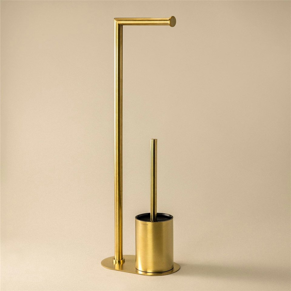image 1 of Cosmic Toilet Brush Paper Holder Round with Durable Metal for Bathroom, Gold