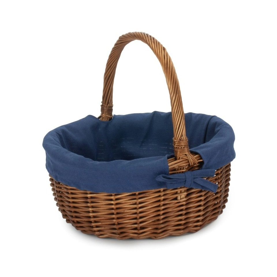 image 1 of Double Steamed Oval Shopping Basket with Lining Blue | Navy Blue | One Size