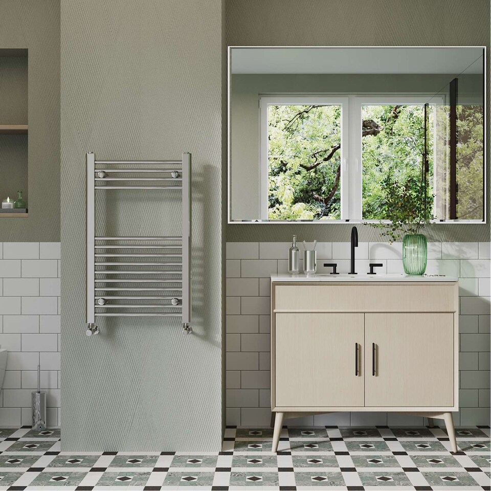 image 1 of Zennor - Chrome Heated Towel Rail - H800mm x W500mm - Straight