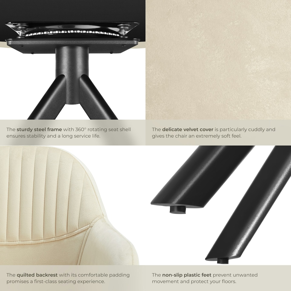 image 1 of Lounge Armchair Living Room Accent Chair 360 Swivel Slim Steel Legs Velvet Fabric - Set of 6 Cream | Cream/Black