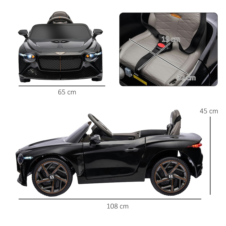 image 1 of HOMCOM Bentley Bacalar Licensed 12V Kids Electric Ride-On w/ Remote - Black