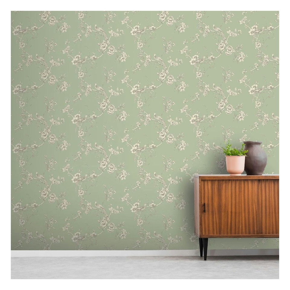 image 1 of World of Wallpaper Chinoise Wallpaper - Sage Green - 10m x 0.53m | Green