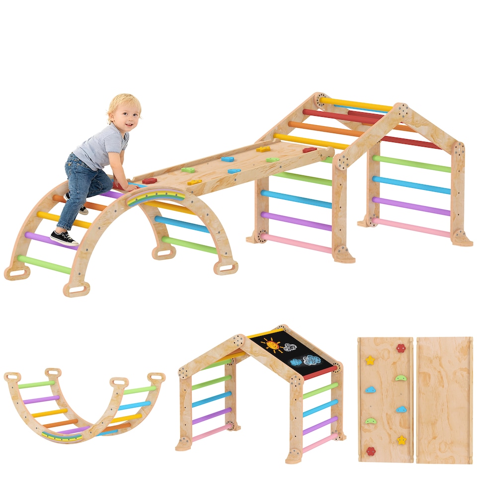 image 1 of AIYAPLAY 9 in 1 Climbing Frame with Ramp, Slide, Arch, Ladder, Blackboard
