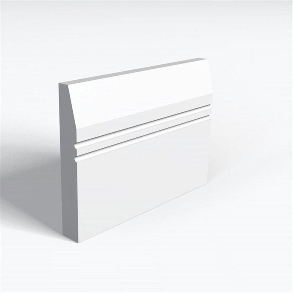 Pack of 5 (Total 5 Units) - MR MDF Primed Splay & 2 Drip Groove Skirting Board - 25mm (T) x 69mm (H) x 3050mm (L)
