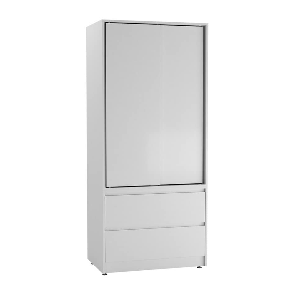 image 1 of URBNLIVING 2 Sliding Door Wardrobe With 2 Drawers And Hanging Rail | White | White Doors | 1