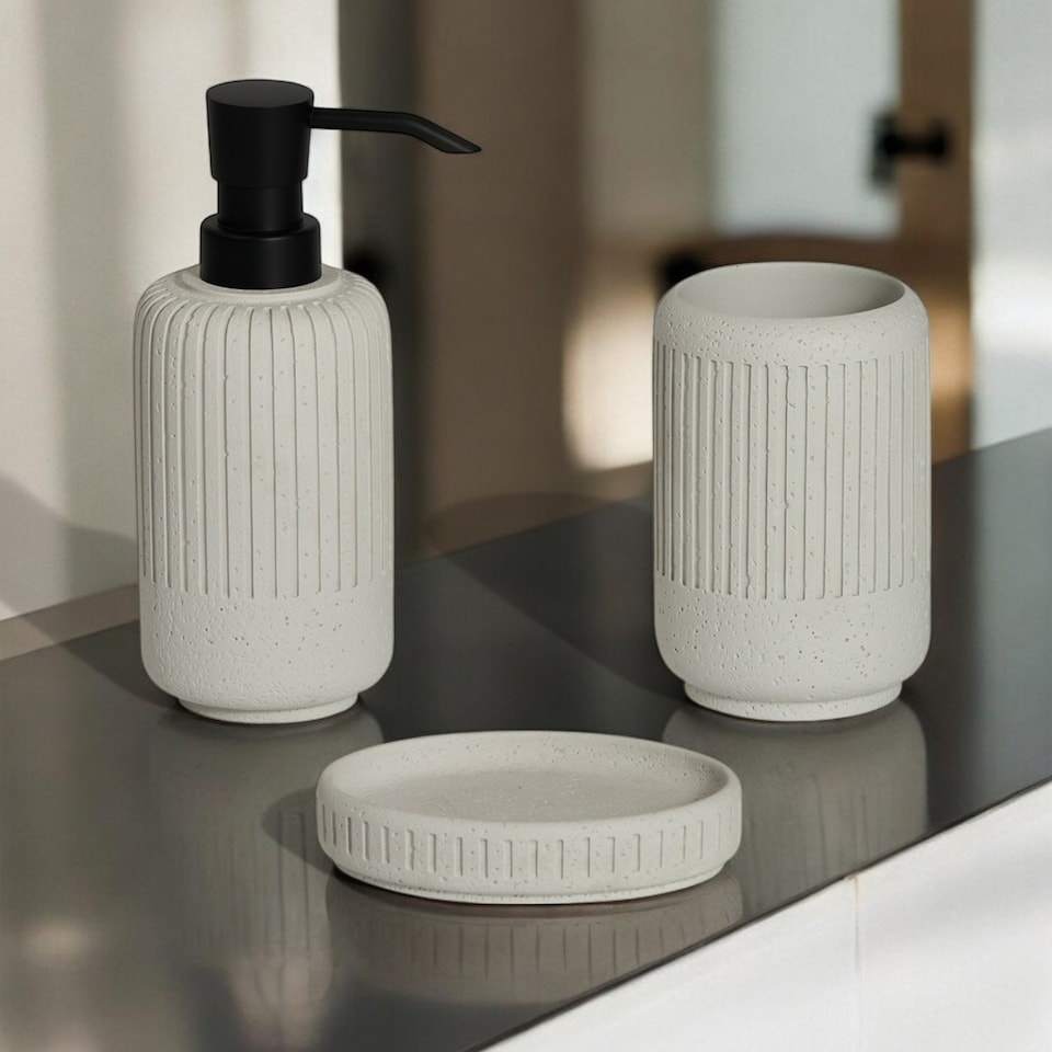 image 1 of Showerdrape Alexandria Concrete 3 Piece Bathroom Accessory Set | Cream | 1