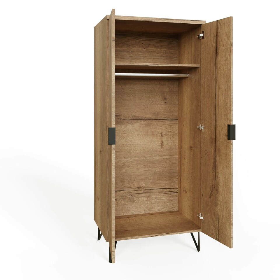 image 1 of FWStyle Fisso 2 Door Wardrobe Cracked Oak - Quick Click & Cam Assembly Orange