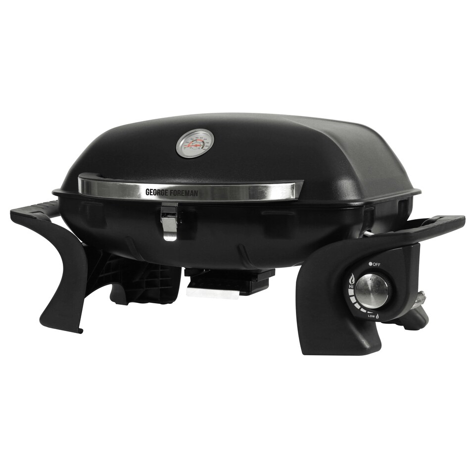 image 1 of George Foreman Gas BBQ GFSBBQ1 Black Stainless Steel Portable with Easy Ignition