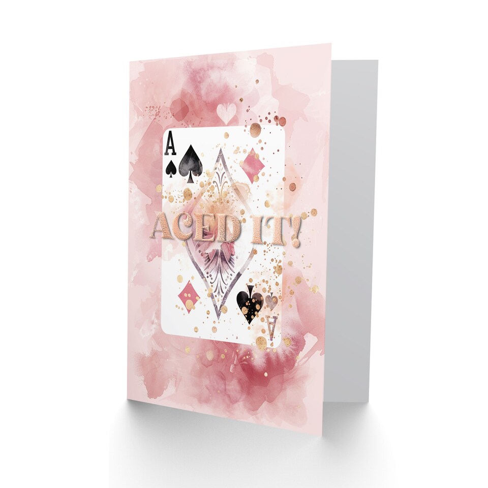 image 1 of Aced It Ace of Spades Card Pink Gold Watercolour Congratulations Card