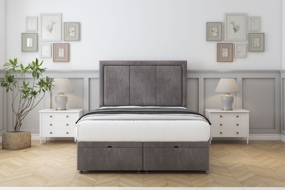 image 1 of Sloomy Lancaster Slate Naples Ottoman Bed With Mattress With 54" Floor Standing Headboard 4' Small Double