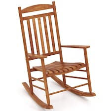 COSTWAY Outdoor Patio Wood Rocking Chair High-Back Poplar Wood Rocker