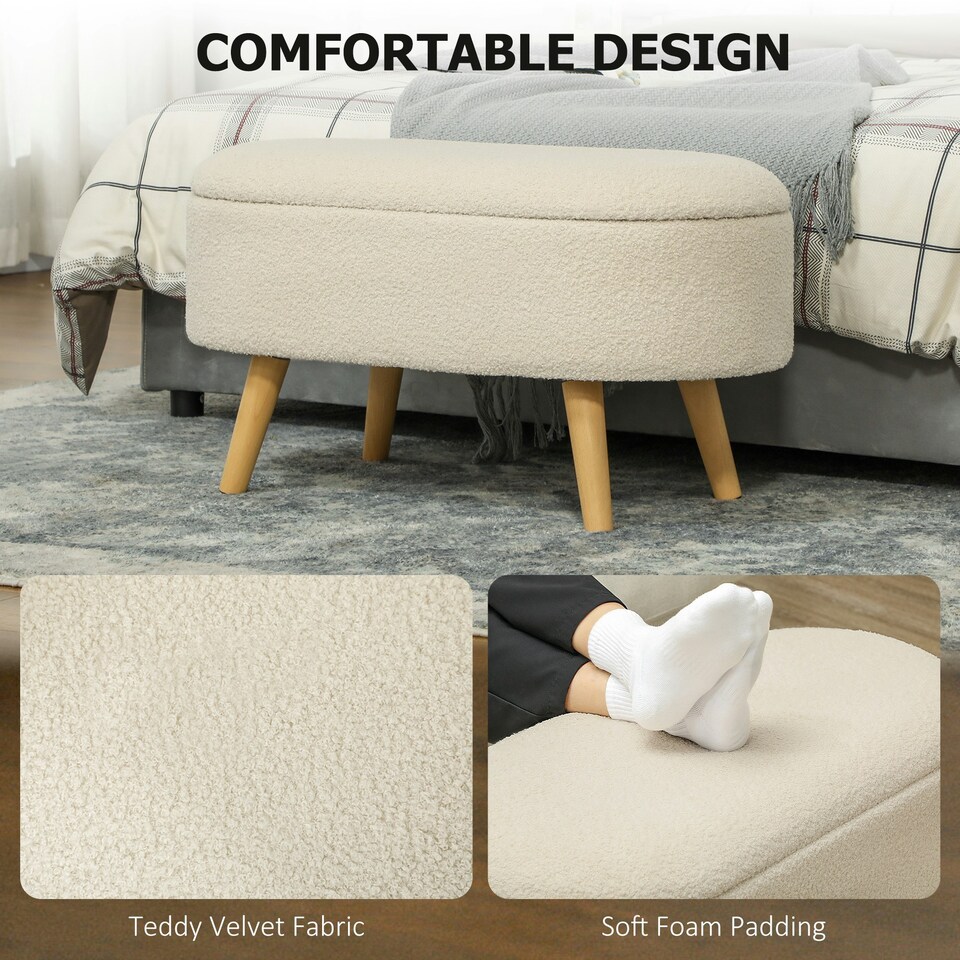 image 1 of HOMCOM Ottoman Storage Bench for Hallway, Living Room, Cream White