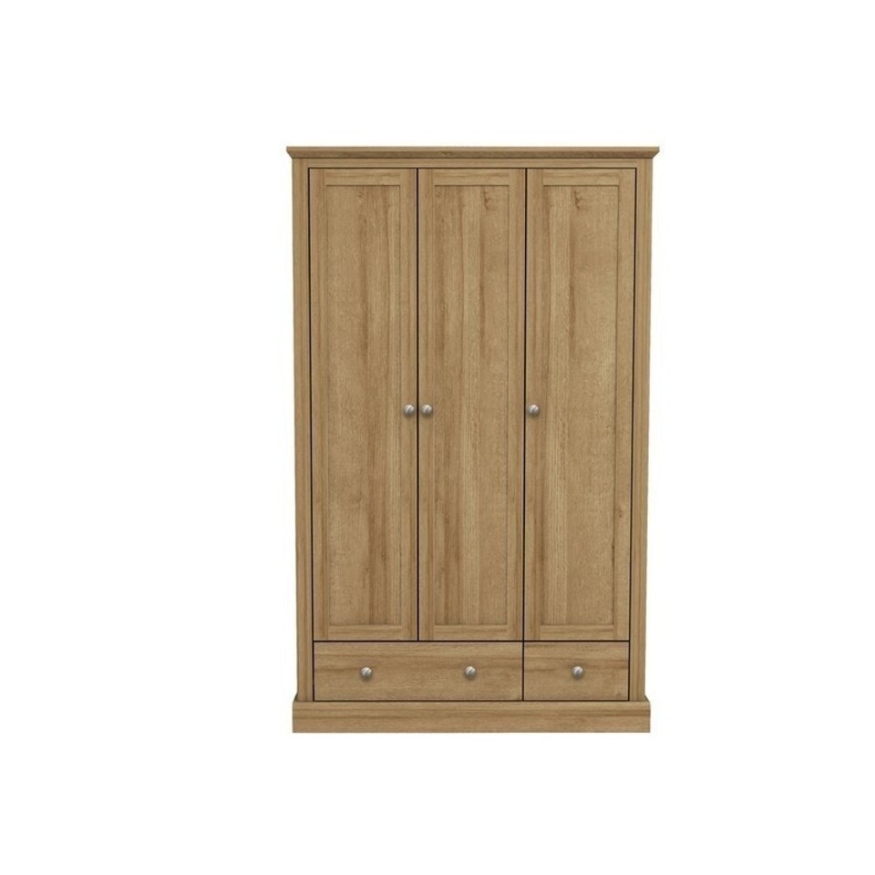 image 1 of Devon 3 Door 2 Drawer Wardrobe - Particle Board - L56 x W112.9 x H181.5 cm - Oak Brown