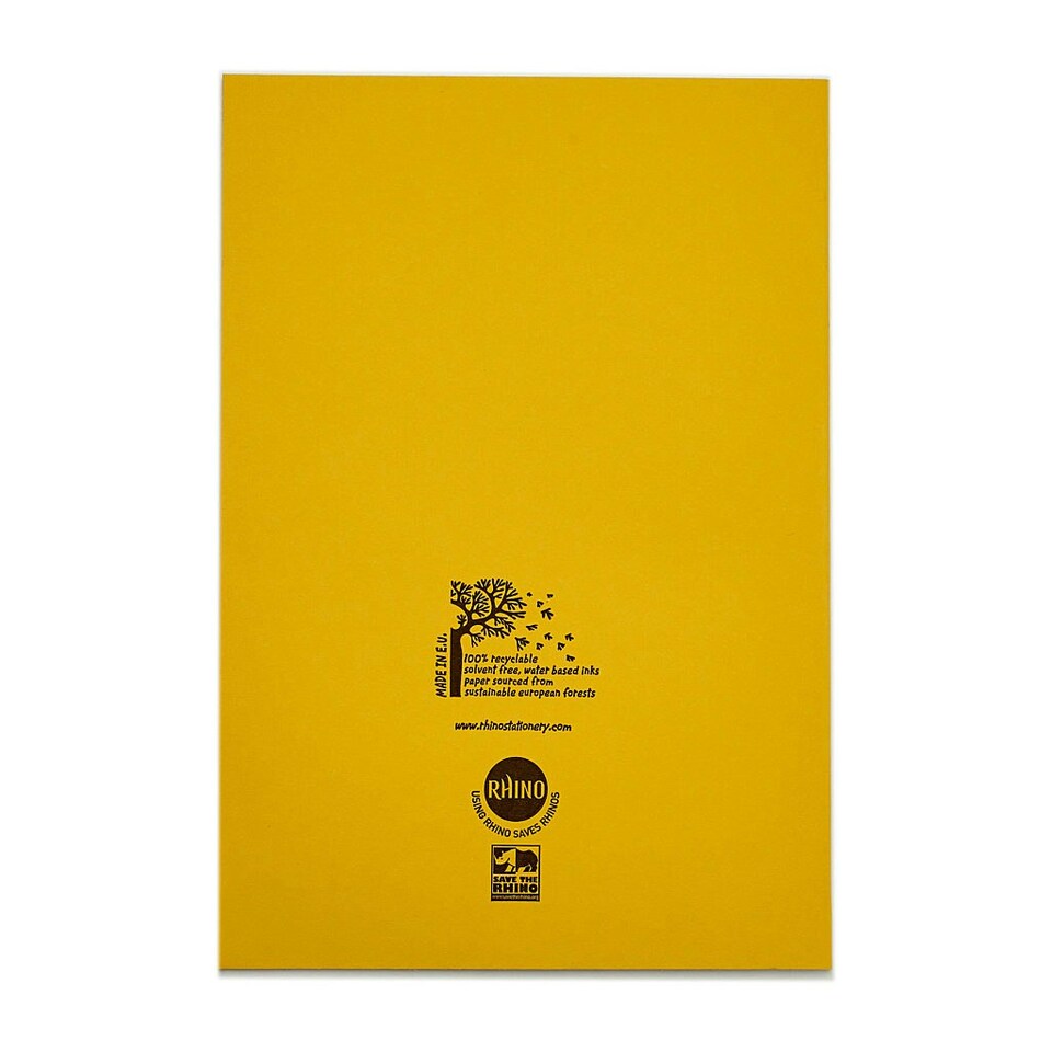 image 1 of Pack of 10 Rhino A4 48 Page Yellow with Blue Tinted Paper 8mm Lined with Margin Exercise Books