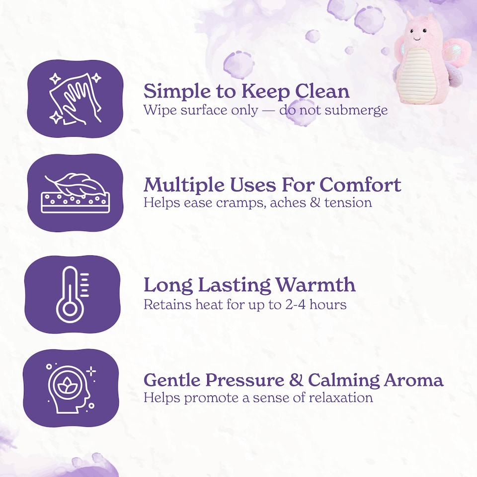 image 1 of Warmies Plush Pink Butterfly, Microwavable Heat Pad, Weighted Cuddly Plushie for Soothing Relief, Lightly Scented with French Lavender - Large