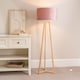 image 3 of ValueLights Lottie Natural Wood Tripod Floor Lamp Blush Pink Velvet Shade and Bulb