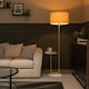 image 1 of ValueLights Tavel Brushed Gold Floor Lamp with Large Cream Drum Shade and LED Bulb | Cream