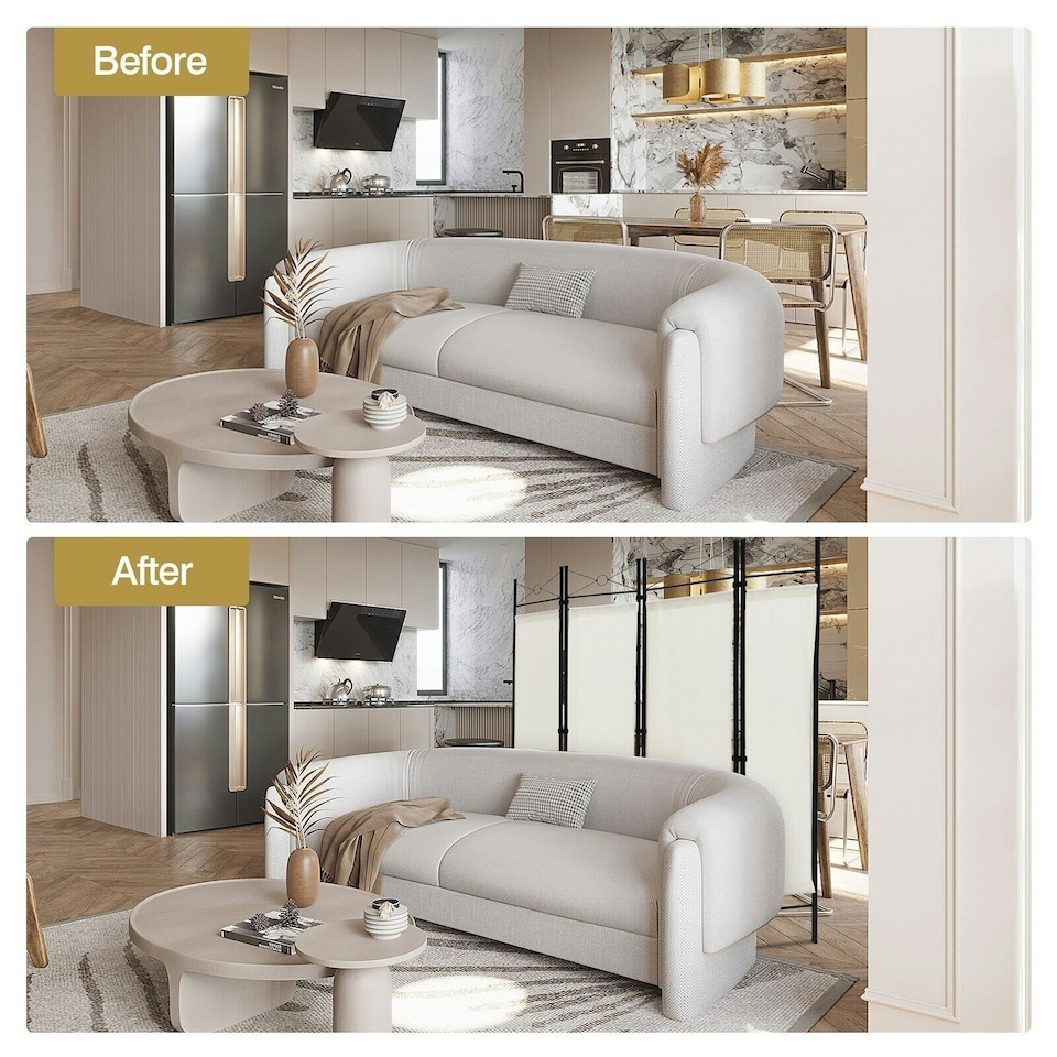 image 1 of COSTWAY 4-Panel Room Divider Folding Privacy Screen White White
