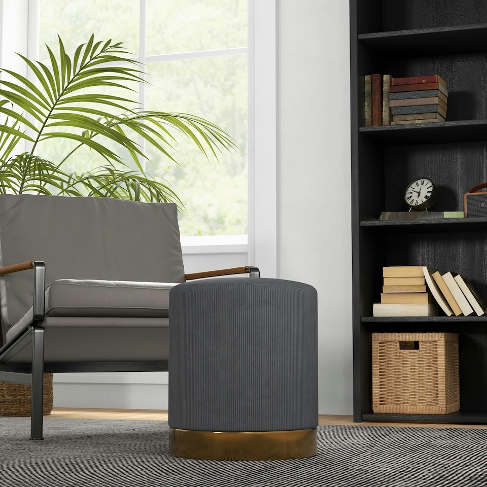 image 1 of HOMCOM Modern Round Footstool, Fabric Upholstered Foot Rest, Charcoal Grey