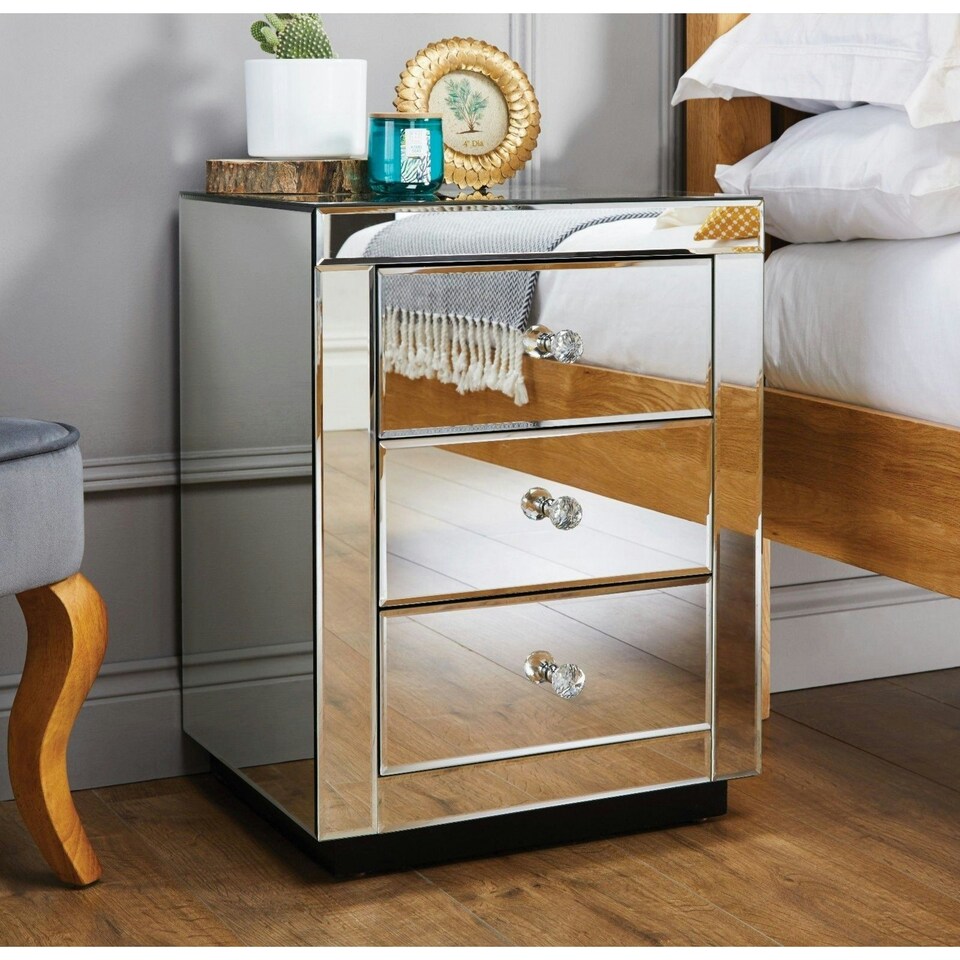 image 1 of Furniturebox Italian Mirrored Bedside Table