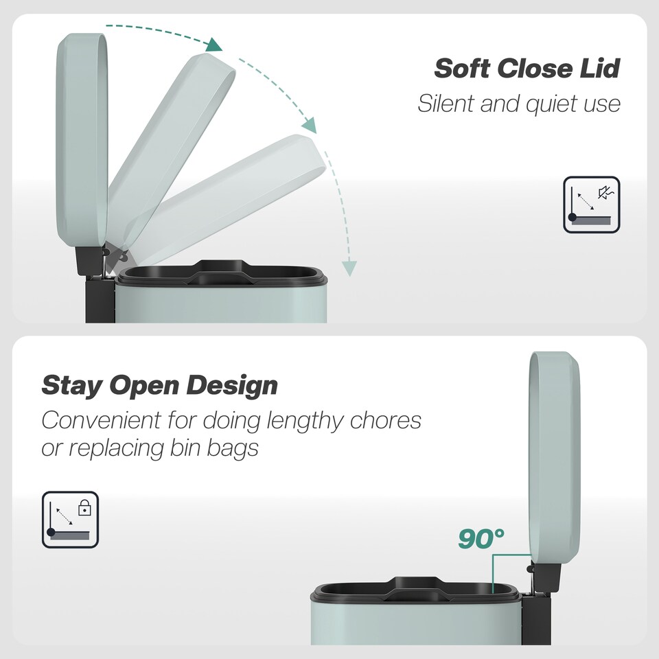 image 1 of HOMCOM 20 Litre Pedal Bin, Fingerprint Proof Kitchen Rubbish Bin with Soft-close Lid, Foot Pedal and Removable Inner Bucket for Recycling and Waste, Light Green | Green | 1