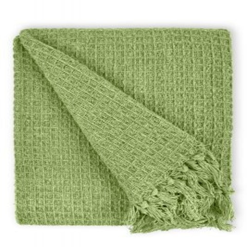 image 1 of Waffle Collection Recycled Cotton Throw in Pistachio (70" x 100") | Green | Green